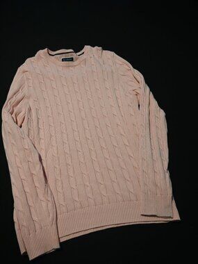 Club Room Men's Cable Knit Crewneck Sweater Pink Size Large Cotton Classic